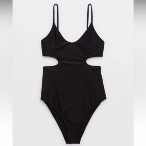 Aerie shiney ribbed black One Piece Swimsuit